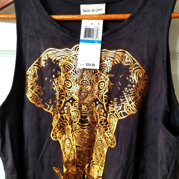 Microfiber, sleeveless, copper elephant, shredded bottom, slim fit top - Picture 2 of 4